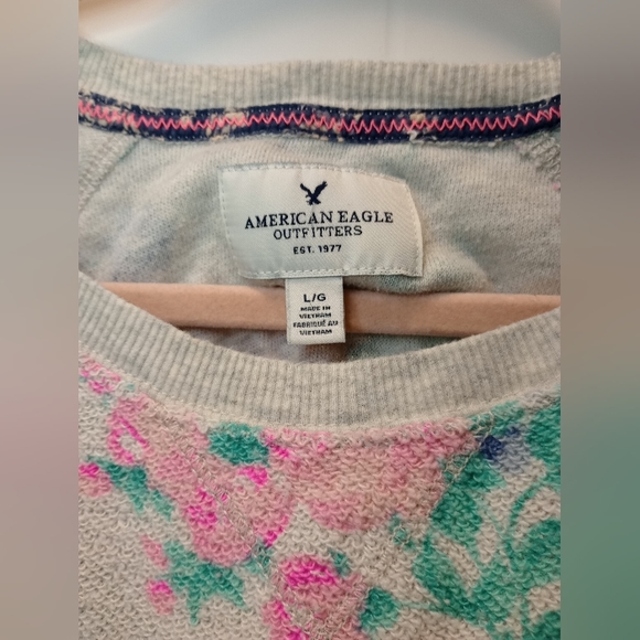 American Eagle Outfitters Sweater Womens Large Beige Floral Crew Neck Pullover - Picture 4 of 9